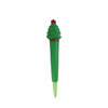 A green pen shaped like a Christmas tree, featuring a red star on top and a soft stress reliever design.