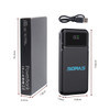 A black 10000mAh Eco Fast Charging Power Bank with a digital display and a USB charging cable. It features a logo.