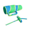 A drink bottle in vibrant green and blue silicone, featuring a handle and a straw. The design is eye-catching and modern.
