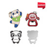 A drink bottle opener set featuring custom-shaped designs, including panda and chef motifs, in various colours with a logo.