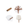 A brown octagonal outdoor umbrella with a sturdy pole, featuring a white canopy and pleated fabric.