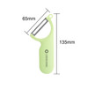 A green peeler with a stainless steel blade, measuring 135mm in length and 65mm at its widest point.
