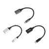 A collection of three USB 3.0 to USB C OTG adapters in silver and black, each with a logo.