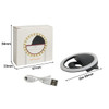 A ring selfie light in black and white, accompanied by a USB charging cable and a box featuring a logo.