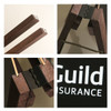 A-frame chalkboards in a dark brown wood finish, showcasing different angles and a metal hinge detail.