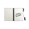A5 whiteboard notebook in black, featuring two blank whiteboard pages and a marker, with an eraser.
