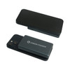 A 10000mAh aluminium magnetic power bank in dark grey, positioned alongside a smartphone. The power bank has a logo.