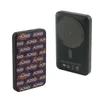 A magnetic power bank featuring a full colour print design, predominantly in blue and orange, with a branding logo.