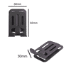 A foldable metal mobile phone stand in black, featuring two angled views and dimensions marked.