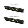 A magnetic torpedo level in black featuring two spirit vials for measuring. Includes a branding logo.