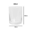 A clear 400ml whiskey glass with a cylindrical shape and subtle textured design. Features a branding logo.