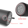 A portable black waterproof Bluetooth speaker featuring a silicone pad and Type-C charging port, with control buttons on top.