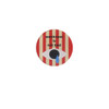 An acrylic fridge magnet featuring a striped design with an eye illustration, displaying the phrase "weakness is not bad."