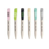 A collection of Wheat Straw Click Pens in pink, green, black, and cream, featuring a logo on the clips.