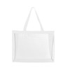 A transparent mesh tote bag in white with two sturdy handles. It features an open design and has a logo.