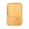 A bamboo charger set with a sleek design, featuring a rounded edge and a small cutout for access.