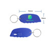 A blue mini cutter keyring with a keychain attachment and a small blade for cutting. Features a logo.