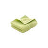 A folded embroidered cotton hand towel in a soft lime green shade, featuring a textured finish and a logo.