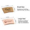 Two brown paper cup sleeves, one marked 'Small Size' and one 'Large Size', each with unique designs and dimensions.