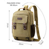 A canvas sling backpack in olive green with adjustable straps, featuring multiple compartments and a logo.