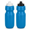 A drink bottle set featuring two bright blue bottles with white and black caps. Each bottle has a simple, ergonomic design.