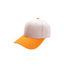 A six-panel adjustable baseball cap featuring a cream crown and orange peak. It has a logo on the front.