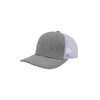 A grey trucker hat with a mesh back and curved visor. Features a logo on the front.