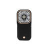 A folding neck fan in black with a rose gold accent, featuring a phone stand and a fan unit.