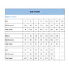 A size chart detailing measurements for men’s, women’s, and kids’ apparel in centimetres.