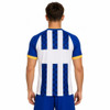 A breathable raglan T-shirt in blue and white with a checkered pattern and a logo on the back.