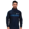 A navy blue polyester spandex jacket featuring a high stand-up collar and a 1/4 zip. Includes a logo on the front.