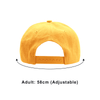 A yellow 6-panel trucker cap featuring an adjustable strap at the back and a logo on the crown.