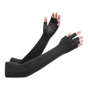 Long sleeve, fingerless gloves in black, designed for sun protection, featuring a textured grip area.