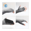 Long sleeve, grey sun protective fingerless gloves with textured grip, designed to cover hands and forearms.