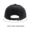A corduroy baseball cap in black with an adjustable strap at the back and a logo.
