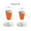 Custom disposable corrugated double wall paper cups in orange with optional white lids.
