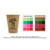 A kraft paper cup features a logo and various colour swatches on the side, showcasing different shades of kraft paper.