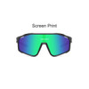 Classic sport glasses with a sleek black frame and gradient green-blue lenses, featuring a logo on the side.