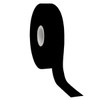 A roll of black satin polyester ribbon with a smooth finish and a central core.