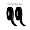 Black satin polyester ribbon with a glossy finish, featuring hot foil stamping and a logo.