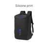 A waterproof black business backpack with adjustable straps and a logo on the front.