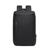 A waterproof black business backpack with a sleek design and a logo, featuring zippered compartments and padded straps.