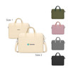 A laptop bag with a buffer pad, available in cream, grey, green, pink, and a muted tone, featuring a logo.