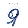 A blue 100 cm long 3-in-1 charging cable with multiple connector types and a sleek design. It features a logo.