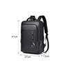 A black polyurethane laptop backpack with multiple pockets and adjustable straps, featuring a logo on the front.