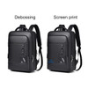 A polyurethane laptop backpack available in black, featuring a debossed and a screen print design option.
