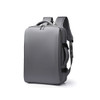 A grey carry-on travel backpack with padded shoulder straps and compartments for organisation. It features a logo.