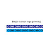 Two strips of packaging tape in navy blue and light blue, featuring a repeating logo pattern.