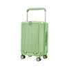 A green hardside suitcase with a textured design, retractable handle, and wheels for easy mobility.