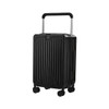 A hardside suitcase in black, featuring a vertical ribbed design, retractable handle, and wheels for mobility.
